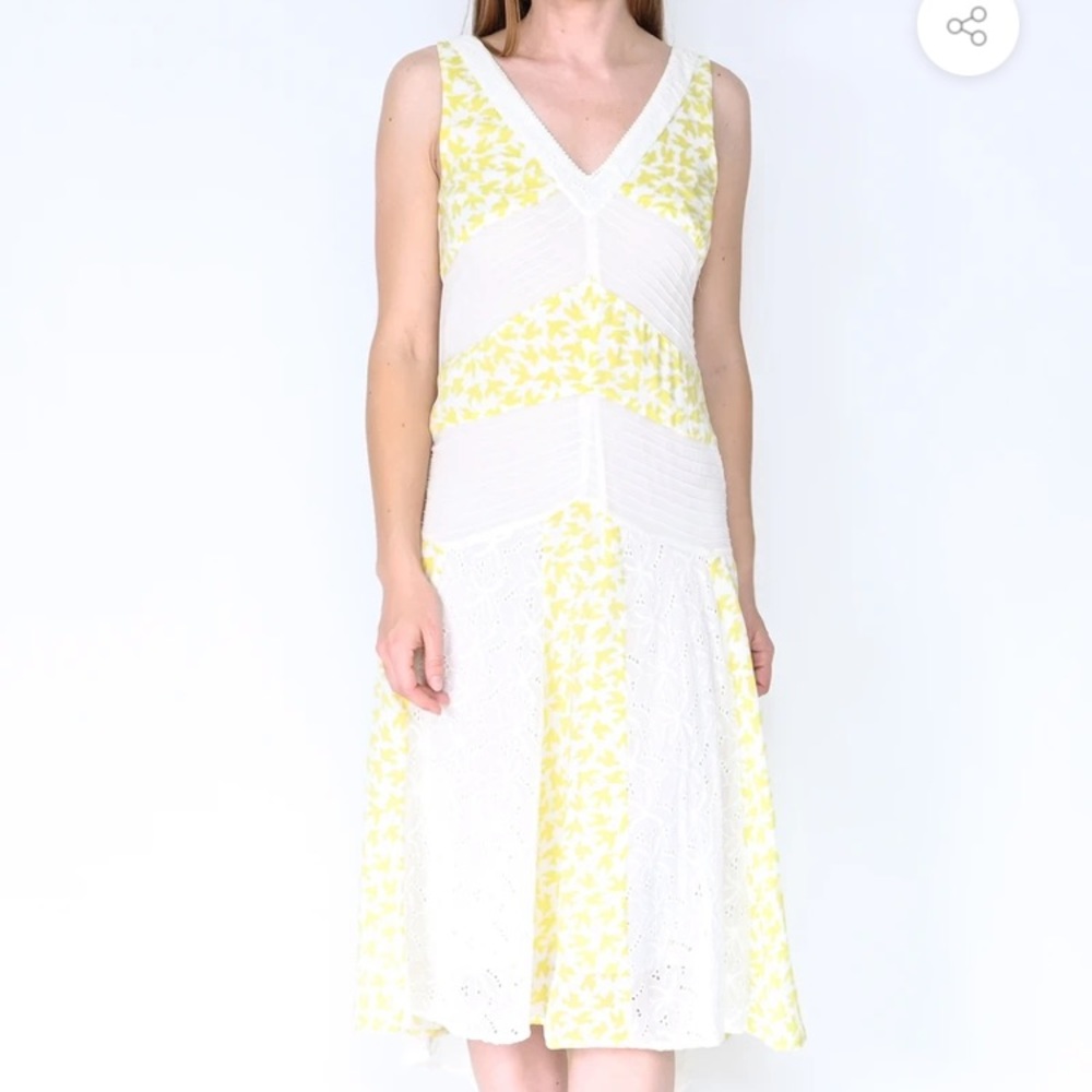 Anthropologie Liefnotes Yellow & White Midi Dress